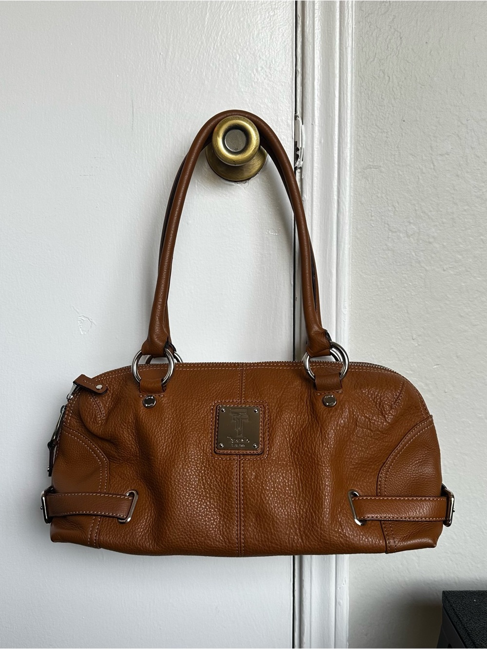 Tignanello Genuine Leather Brown Satchel Shoulder Bag Y2K Vintage Style